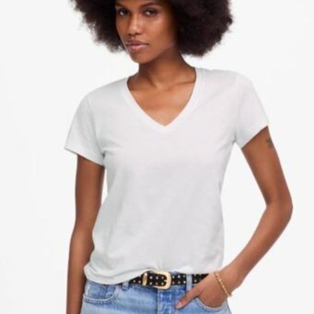 Madewell White Slub Pima Cotton Perfect V-Neck Short Sleeve Tee‎ Size XS NEW